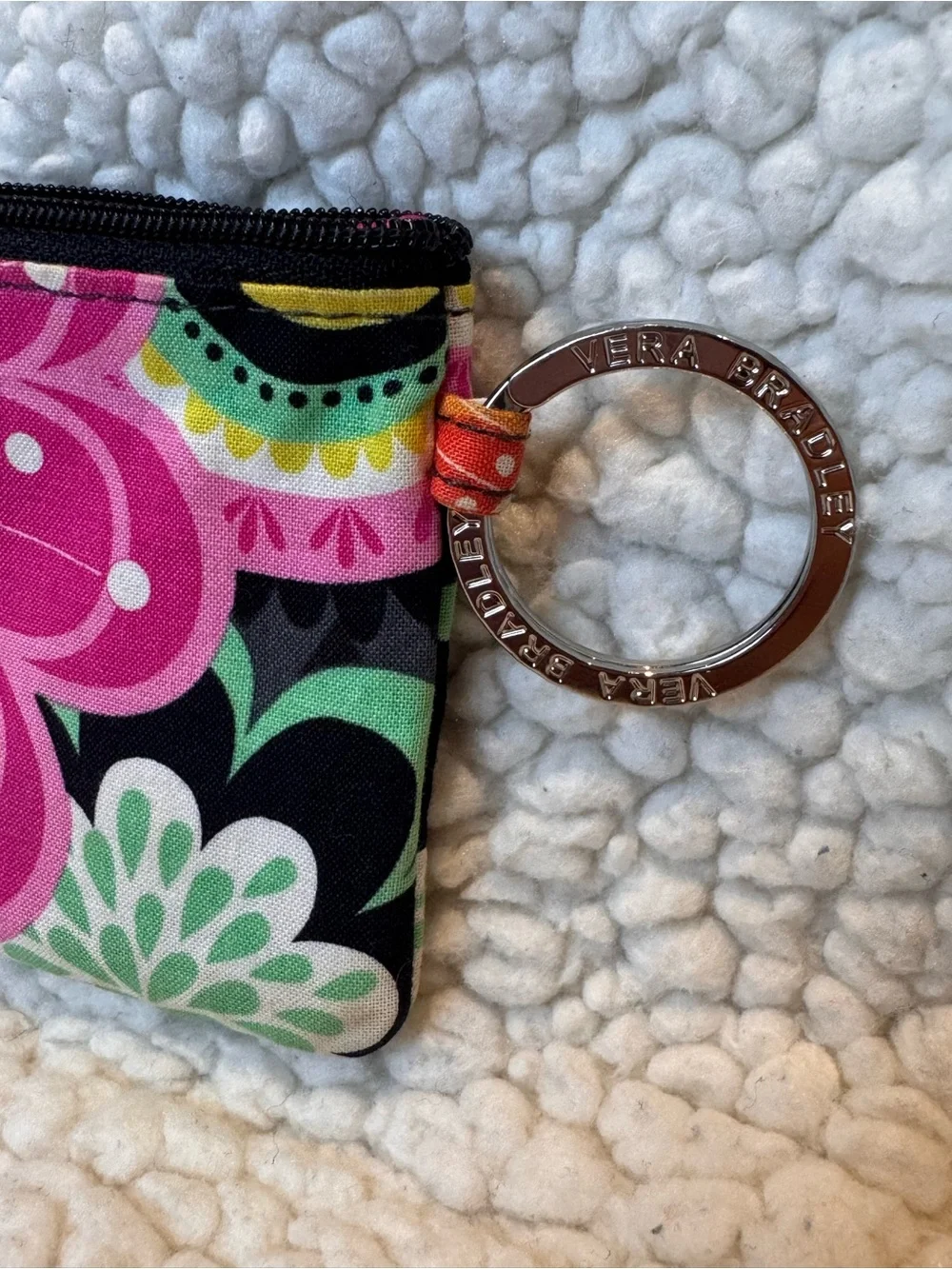 Vera Bradley Pink Floral Zip Card Case with Key Ring Accent